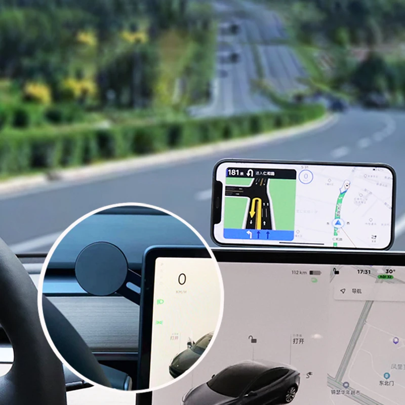 for tesla model 3 y 2021 2020 magnetic hidden foldable car phone pillar holder accessory interior for iphone free global shipping