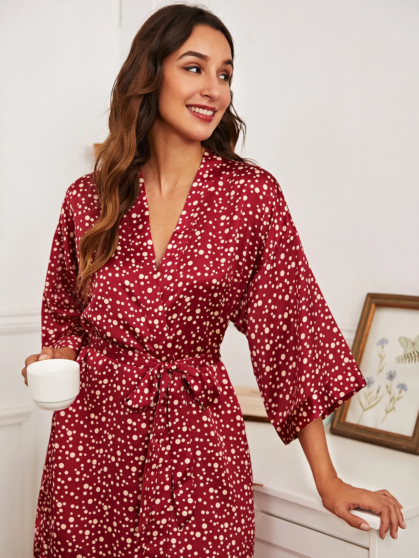 

Sexy Women Gown Petal Sleeve Printed Waist - Narrowing Comfortable Home Wear Sleepwear Pajamas