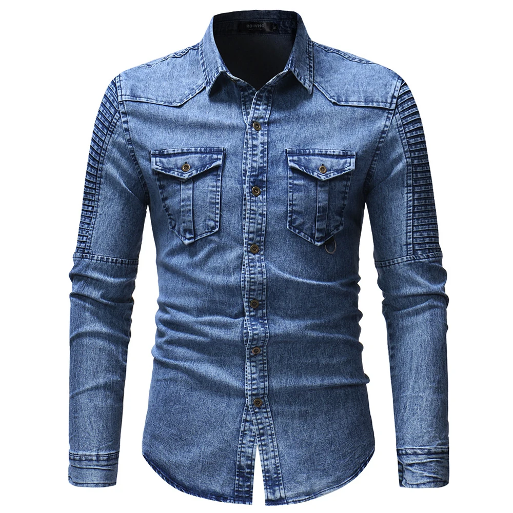 

Casual Street Cowboy Shirts For Men XXXL Streetwear Spring Autumn Denim Shirt Men's Washed Slim Fit Jean Shirts For Man Topswear