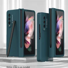 360 Full Hinge Protection Case for Samsung Galaxy Z Fold 3 S Pen Slot Holder Hard Plastic Cover With Front Glass