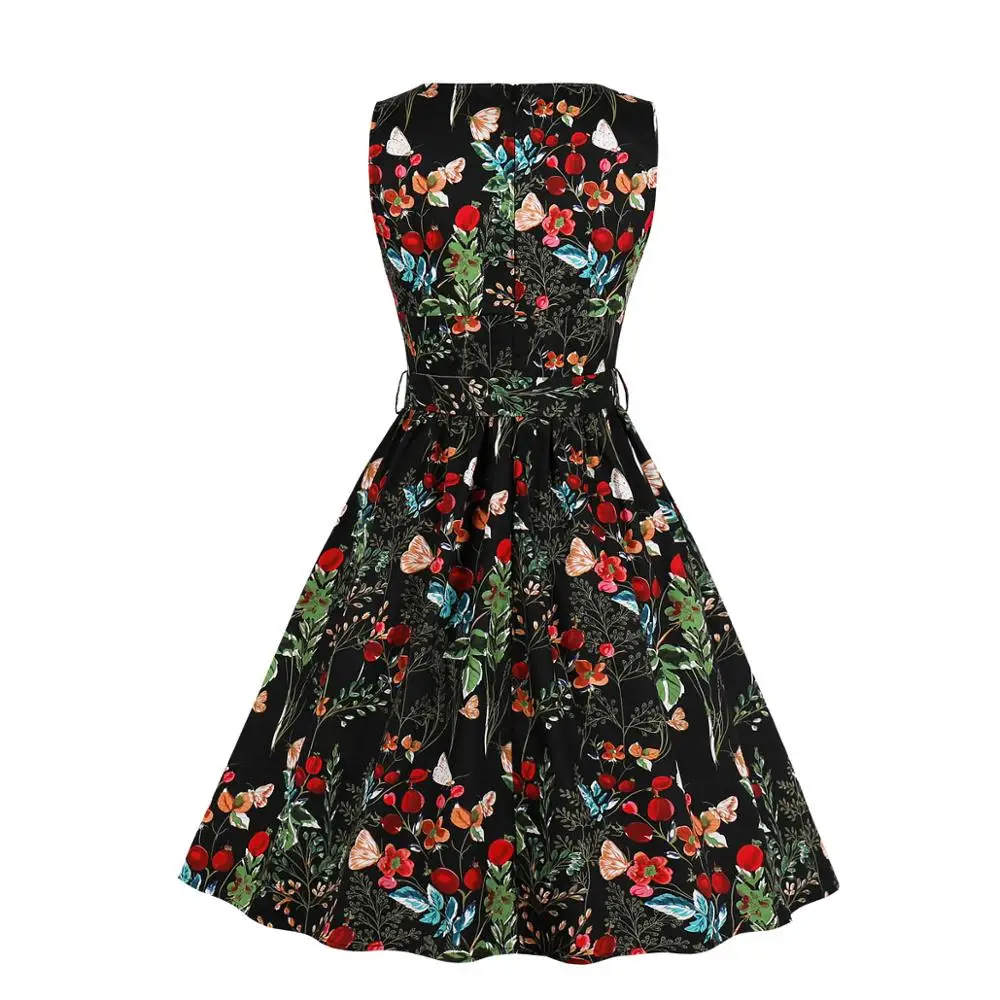 Черное винтажное платье с цветочным принтом женское сексуальное v-образным