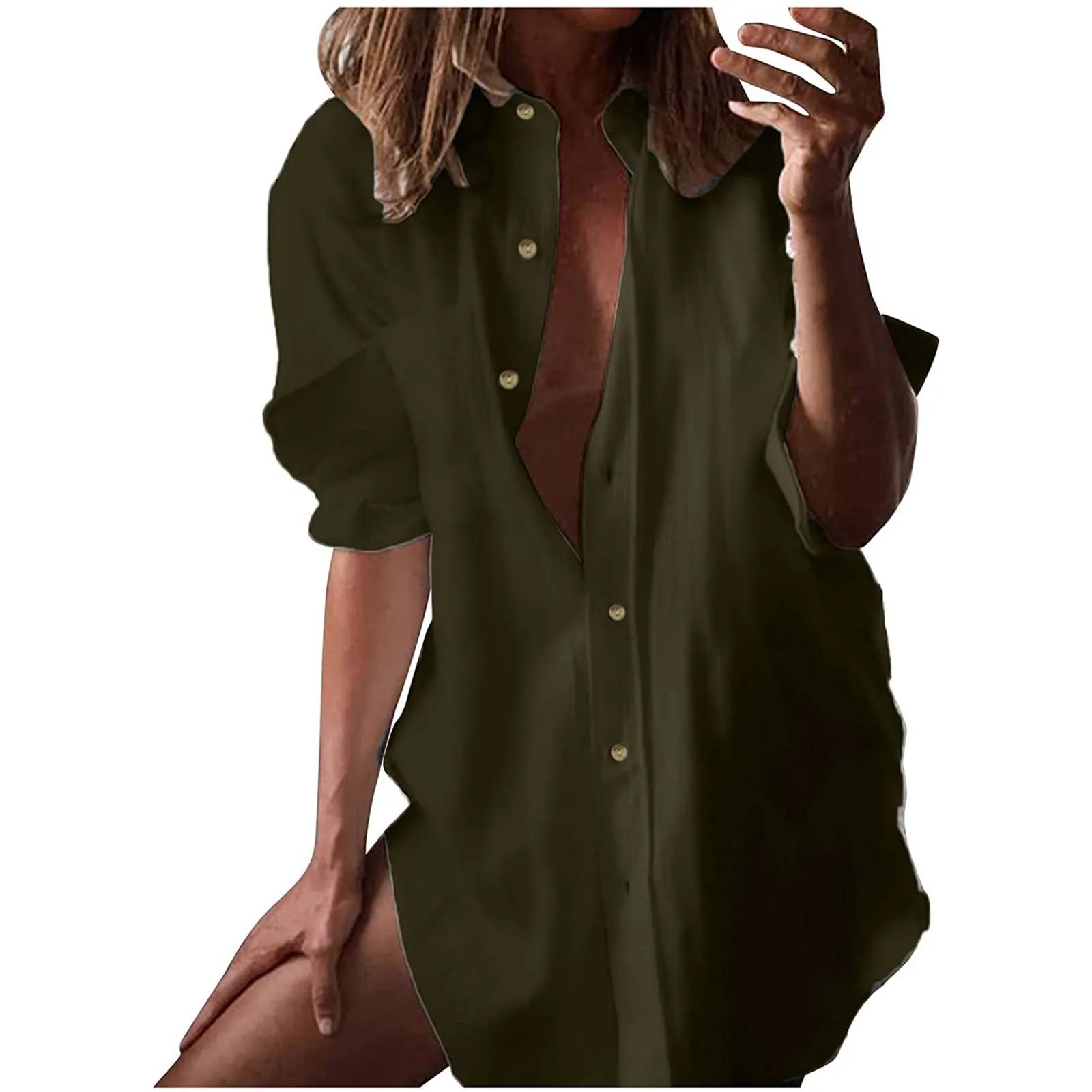 

Single Buttons woman dress lapel pocket long sleeve Knee-length shirt dress young loose casual women dresses vestido de mujer