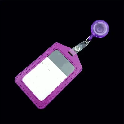 1 шт. из искусственной кожи ID держатель для карт с значком выдвижные катушки Имя тег офисные принадлежности - Цвет: Фиолетовый