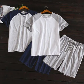 

100% Cotton Mens Night Wear Pajamas For Man Summer Homewear 21014