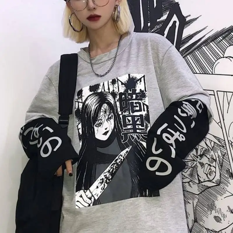 

Harajuku Tshirt Streetwear Hip Hop T-shirts Men Women Autumn Amine T Shirt Funny Long Sleeve Loose T Shirt Japan Cartoon T shirt
