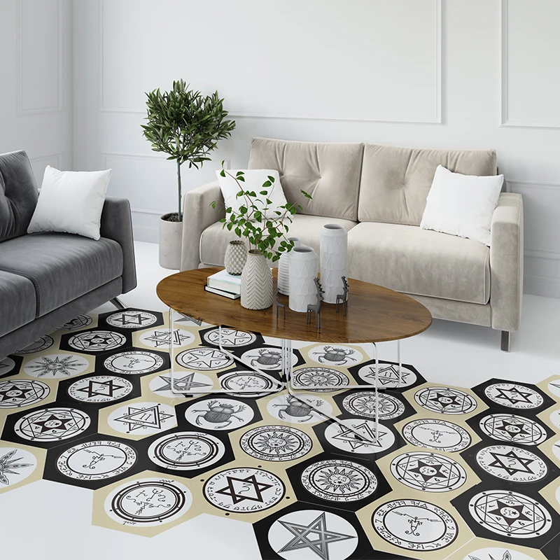 DIY шестигранные ретро черно белые наклейки на пол креативные водонепроницаемые