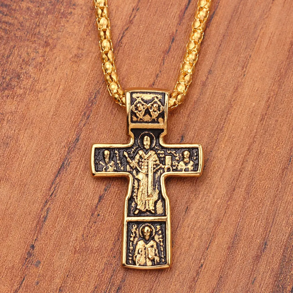 Мужской христианский крест кулон религиозное ожерелье две двойные фигуры