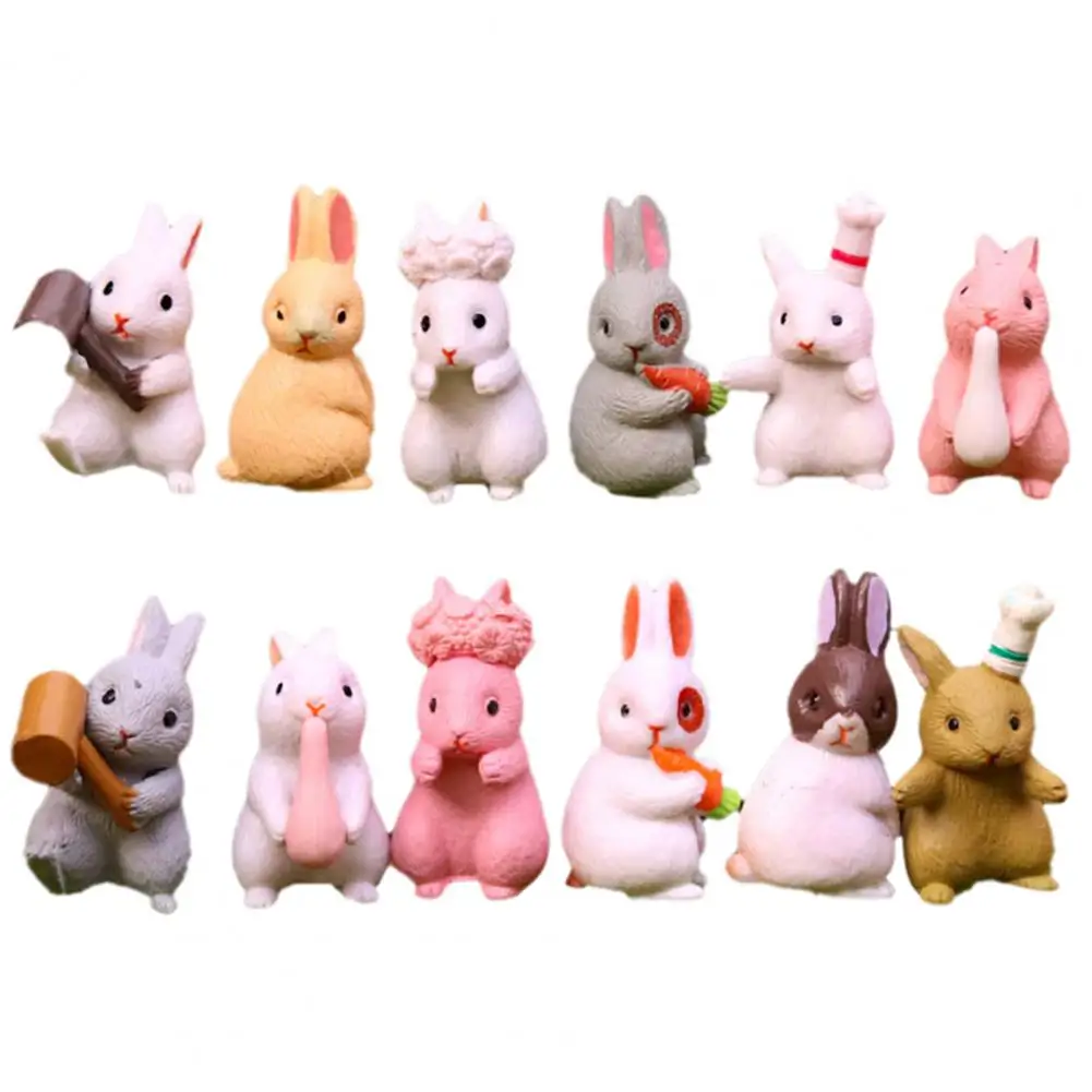 

12Pcs Rabbit Ornaments Good Craftsmanship Detachable Garland PVC Bunny Figurines Toy Gift for Home Tabletop Decor