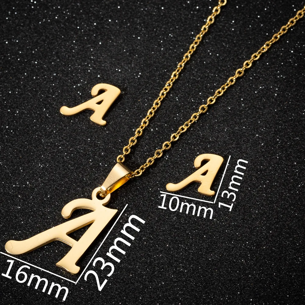 

New Stainless Steel 26 English Letter Necklace Earrings Jewelry Set Fashion Personality Letter Earring Wholesale Necklace Party