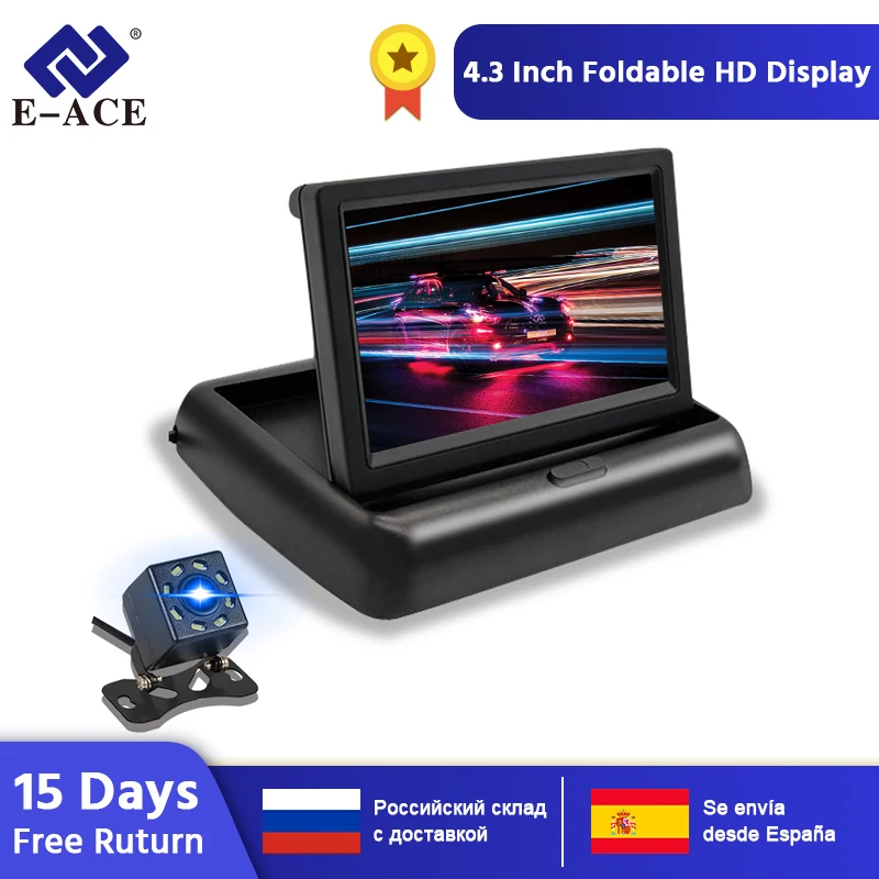 E-ACE, автомобильный монитор, складной, 4,3 дюймов, TFT, ЖК-дисплей, камера s NTSC PAL, камера заднего вида, парковочная система для автомобильных мониторов заднего вида