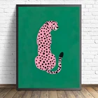 Настенный плакат с изображением розового тигра и зеленых животных, мультяшное рисунок на холсте, домашний декор гостиной, модульный постер