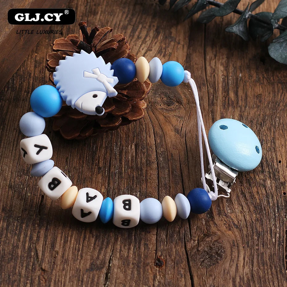 Синий ежик ручной работы Baby Shower имя соска держатель с зажимом для соски-пустышки игрушки персонализированные силиконовые бусины