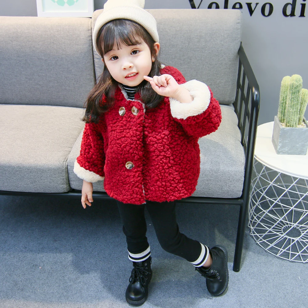 

Children's Coat Winter Baby Imitation Wool Lining Thickened Coat Imitation Wool Warm Hooded Jacket Kid Girl Winter Clothes