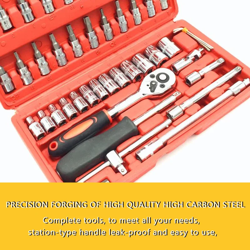 

46pcs Car Repair Tool Set 1/4-Inch Socket Set Ratchet Torque Wrench Combo Tools Kit Auto Home Garden Repairing Tool