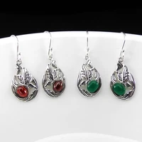 100 s925 silver inlaid red pomegranate green agate butterfly earrings