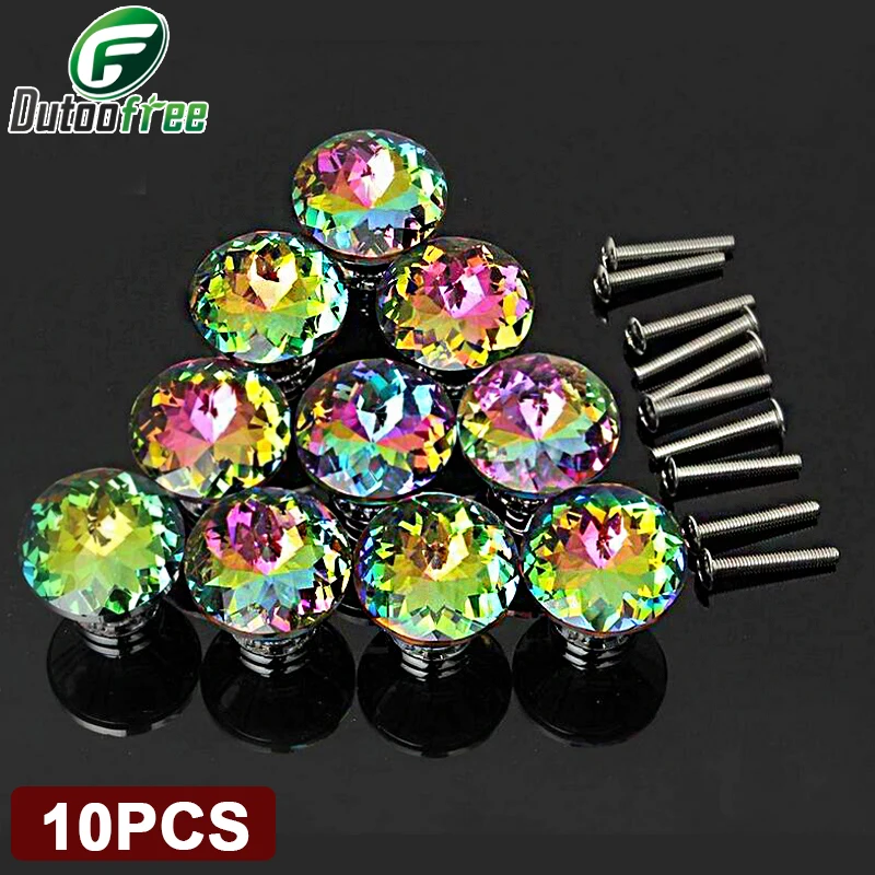 10 шт. дверные ручки Хрустальная форма красочное искусственное стекло сплав