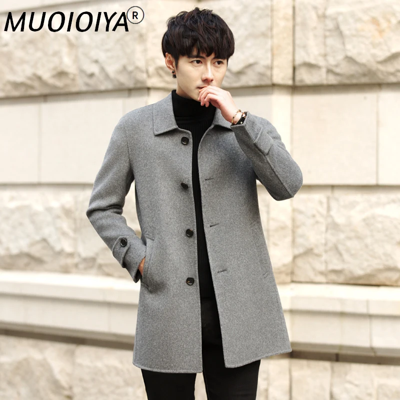 

MUOIOYIA 100% Wool Coat Men Casual Double-sided Spring Male Jacket Overcoat Mens Coat and Jackets Casaco Masculino SM105 KJ1922