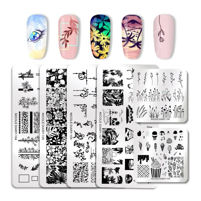 Николь дневник прямоугольник ногтей штамповки пластины из нержавеющей стали