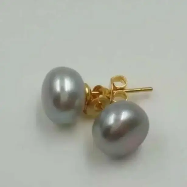 Ювелирные изделия нефритовая серьга 9-10 мм Натуральная Южная море серый жемчуг