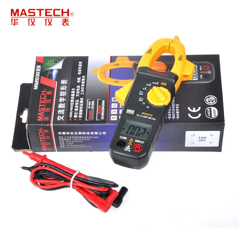 MASTECH MS2030 2A-400A Мини AC цифровой клещи мультиметр AC DC Напряжение/AC Ток/сопротивление/диод