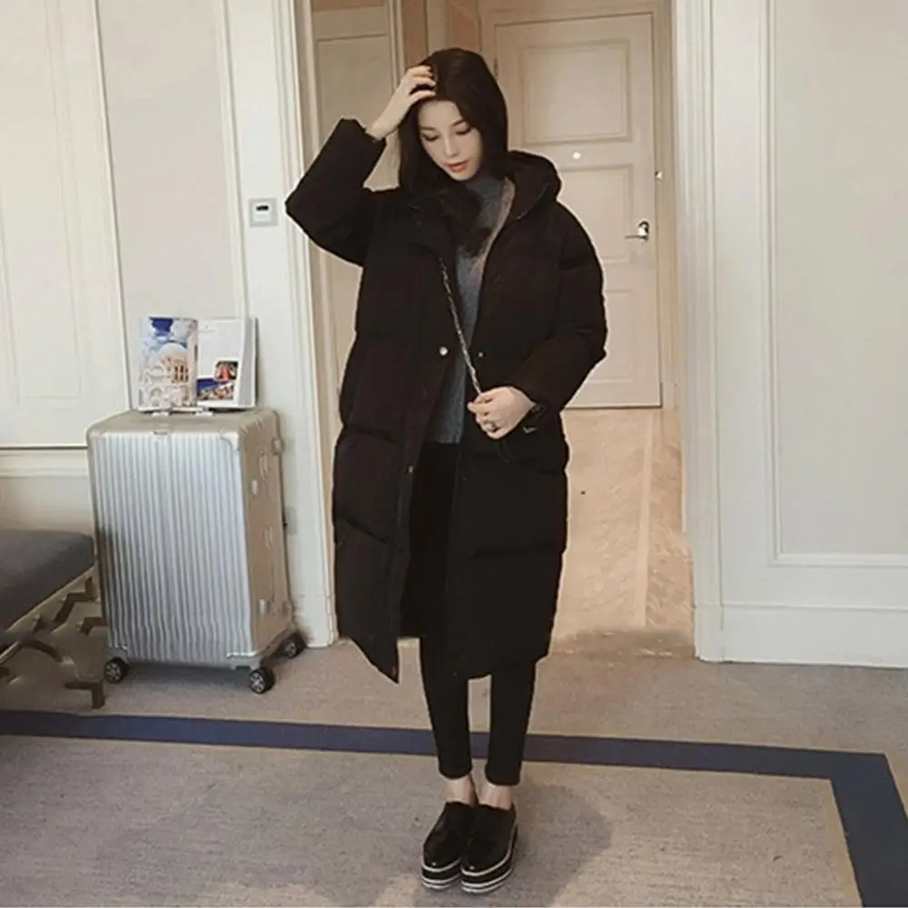 Модная женская зимняя длинная пуховая куртка с капюшоном хлопковая Толстая