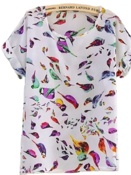 Новый летний Стиль с круглым вырезом принтом в виде птицы для женщин топы