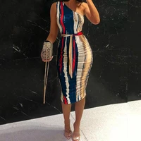 2021 summer women sexy daily wear slim fit party elegant midi dress one shoulder ruched tie front bodycon dress