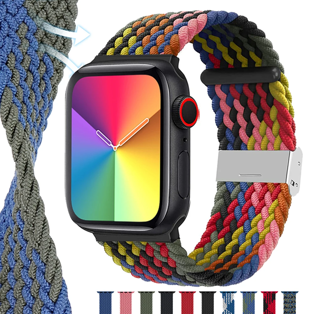 

Nylon Watch Band Strap for Apple Watch 40mm 44mm 38mm 40mm Elastic Solo Loop Straps for IWatch 6/SE/5/4/3 Sport Wristband Soft