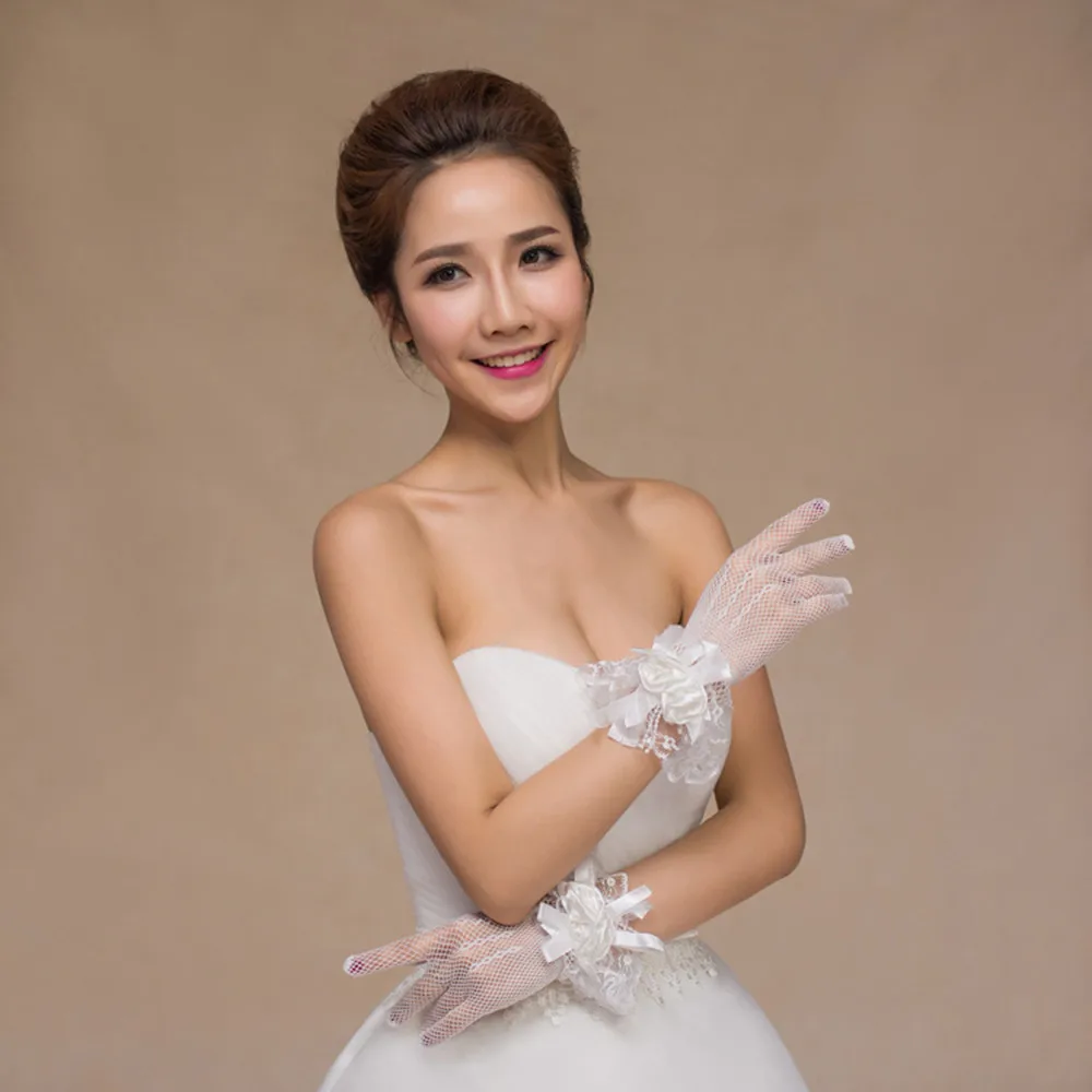 HONGFUYU Красный Белый полые цветы свадебные кружевные перчатки Luvas De Noiva Guantes Novia