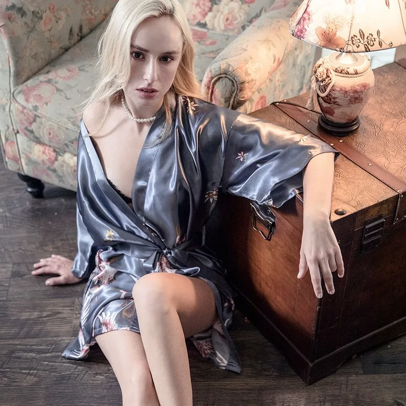 Халаты для женщин искусственный шелк пол сексуальная ночная рубашка размера