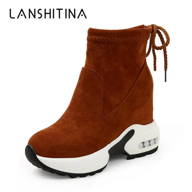Женские замшевые ботинки на платформе повседневные полусапожки танкетке