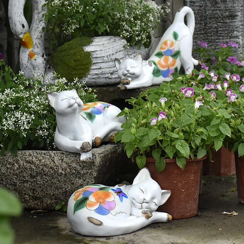 Американская симпатичная имитация кота из смолы аксессуары наружная садовая