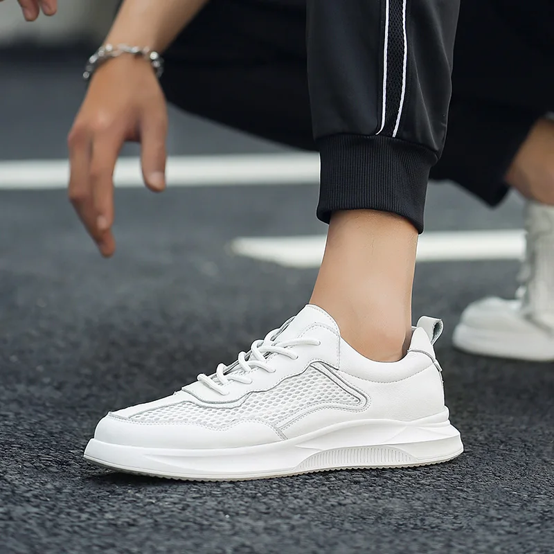 Кроссовки мужские из натуральной кожи дышащие без шнуровки повседневная