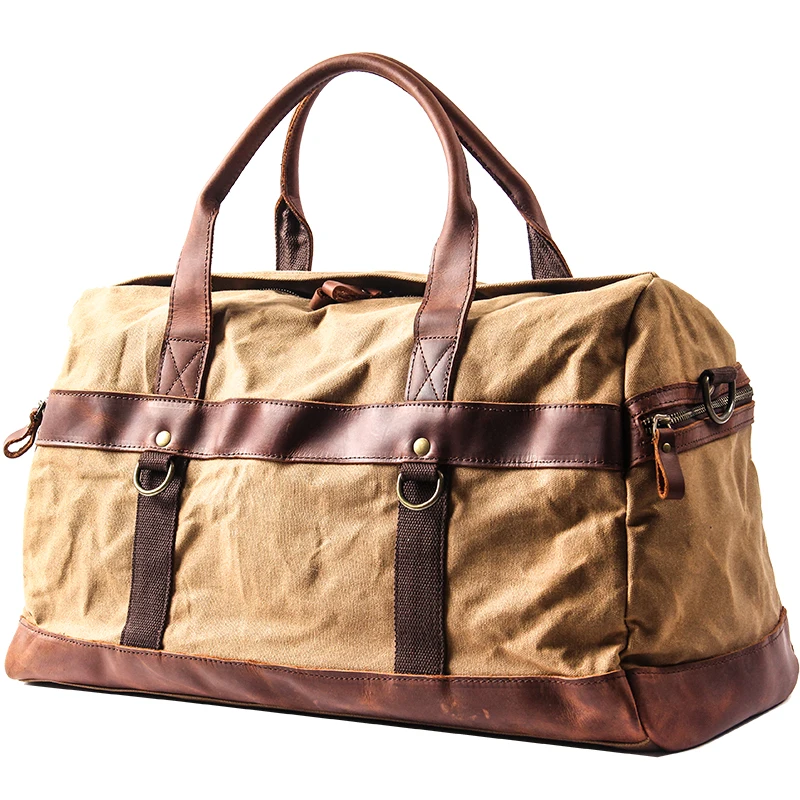 Brown 55 см большая кожаная парусиновая дорожная сумка винтажная крутая мятая дорожная Сумка водонепроницаемая сумка через плечо для мужчин армейский зеленый - Цвет: Brown