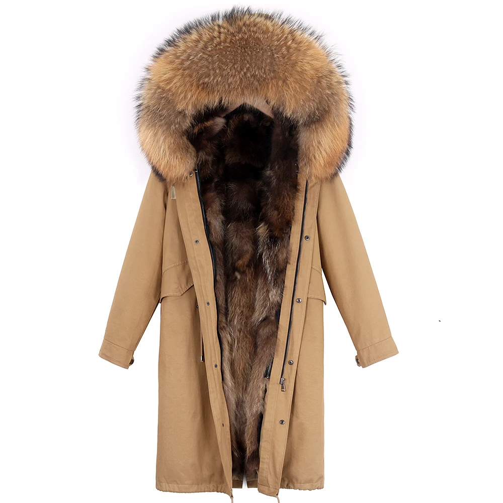 New Real Fur Coat Winter Jacket Women Parkas Waterproof Real Fox Fur Liner Natural Raccoon Fur Collar Detachable Outerwear