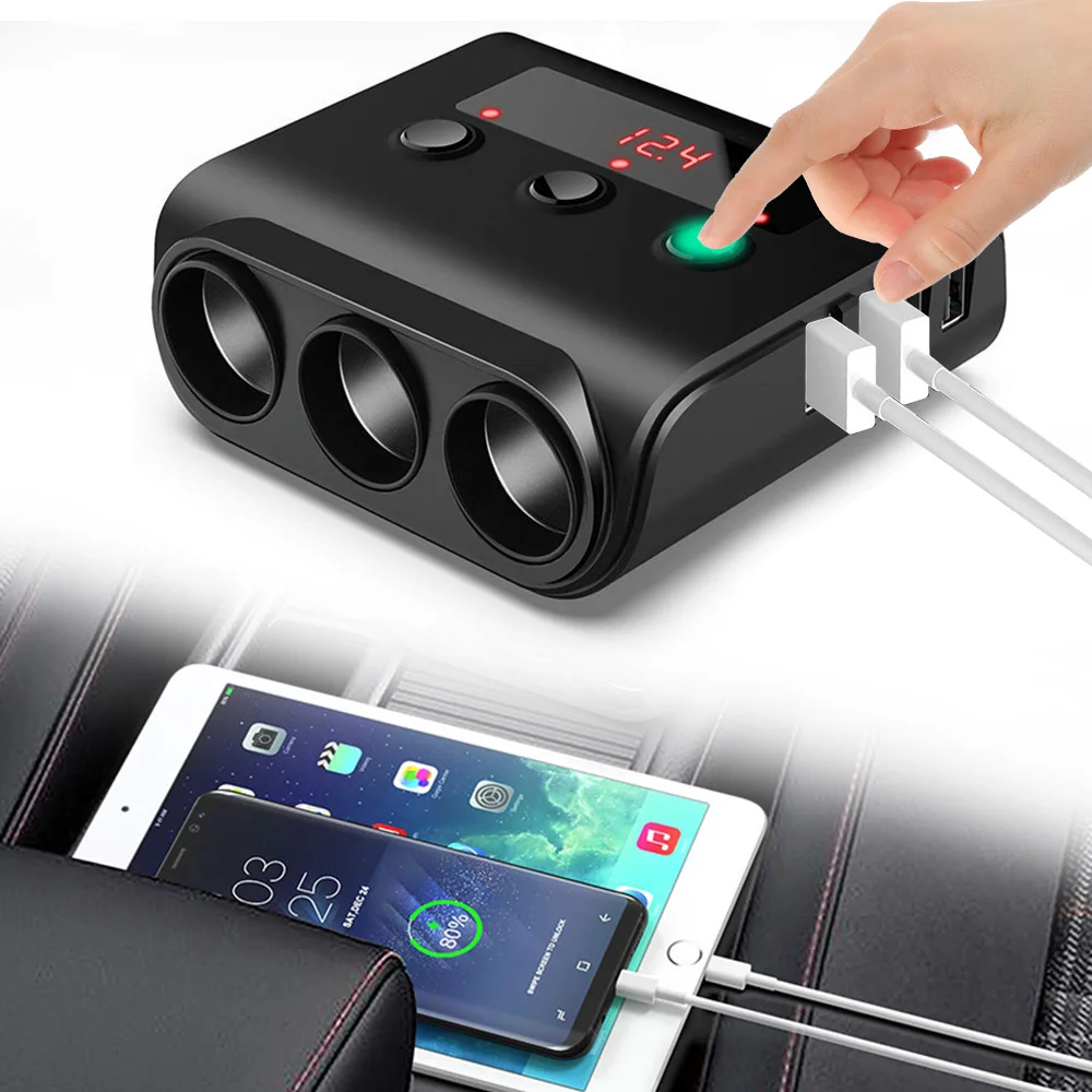 

Car Charger 4 Ports USB Charger For GPS Mobile Phone Quick Charge 12-24V Socket Splitter Car Cigarette Lighter Multifunctional