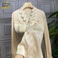 fashion button up silk shirt vintage blouse women lady long sleeves female loose street shirts blouse fashion lace shirts