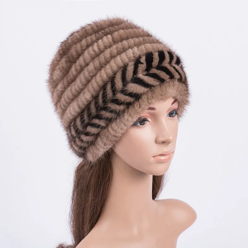 

New Real Mink Fur Straw Hat Ladies Thick Warm Knitted Hat Winter Fluffy Cap High Quality S8652
