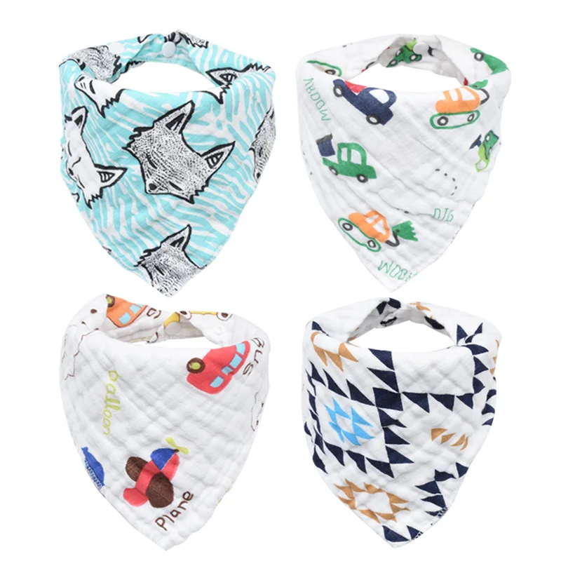 

Musiln Baby Bibs High Quality Cartoon Triangle Bandana Bibs Cotton 8 layers Unisex Feeding Triangle Bandana Saliva Towel