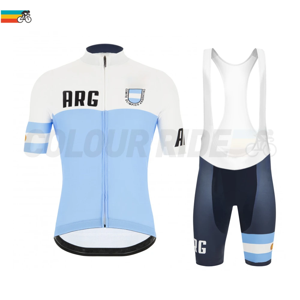 

Мужская одежда для велоспорта Аргентинская национальная Джерси комплект с короткими рукавами и шортами из дышащей ткани светло-голубой ле...