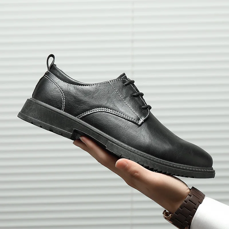 

Новинка Осень-зима 2021 мужские классические туфли в европейском стиле туфли дерби на низком каблуке с круглым носком на шнуровке износостой...