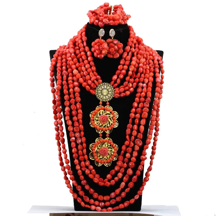 Роскошный нигерийский Свадебный набор ювелирных изделий из коралловых
