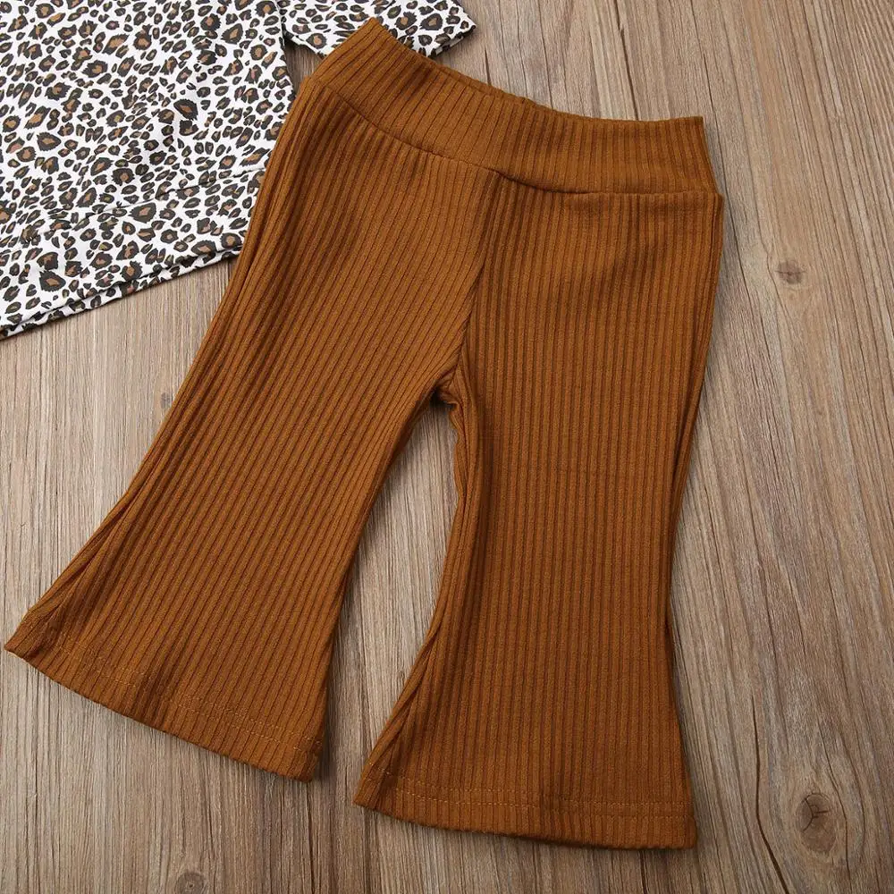 

Baby Spring Autumn Clothing 2PCS Infant Baby Girl Clothes Leopard T-shirt Top Knitted Flare Pants Outfit Tracksuit 6M-4T