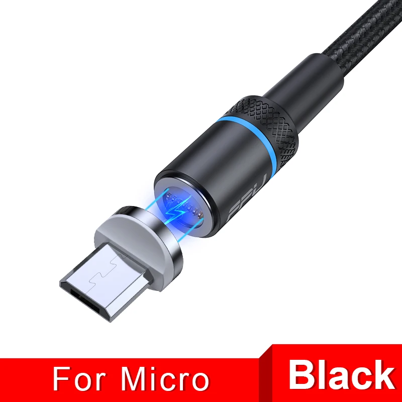 Black For Micro FPU Магнитный кабель Micro usb type C для iPhone кабель 1 м 2 м 3A провод для быстрой зарядки провод type-C магнит зарядное устройство кабели для мобильных телефонов - Цвет: Black For Micro