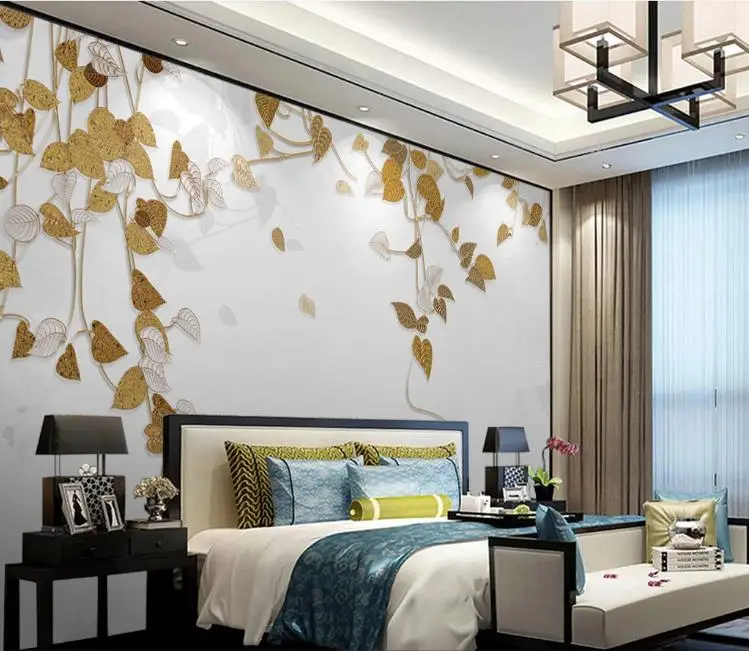 Настенные 3d обои на заказ красивые тисненые в скандинавском стиле с зелеными