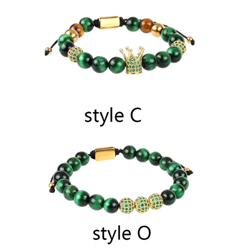 Зеленый браслет из натурального камня тигровый глаз нержавеющей стали с