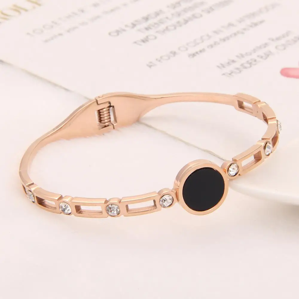 

Luxury New lovers titanium steel fashion jewelry accessories bangle rose gold bracelet black round concise wristlet jewel women