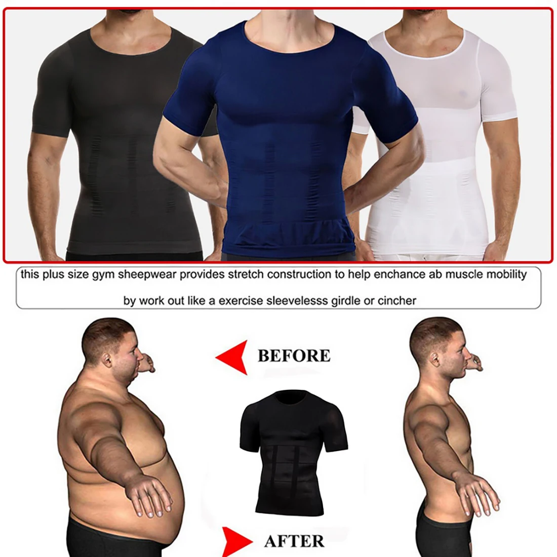 

New Men Body Shaper Corrective Posture Shirt Slimming Belt Belly Abdomen Fat Burning Compression Corset Body Toning T-Shirt
