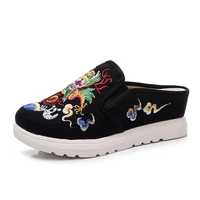 embroidery old beijing cloth shoe wedges slippers sneakers national style china dragon footwear slippers ladies red wedge heels