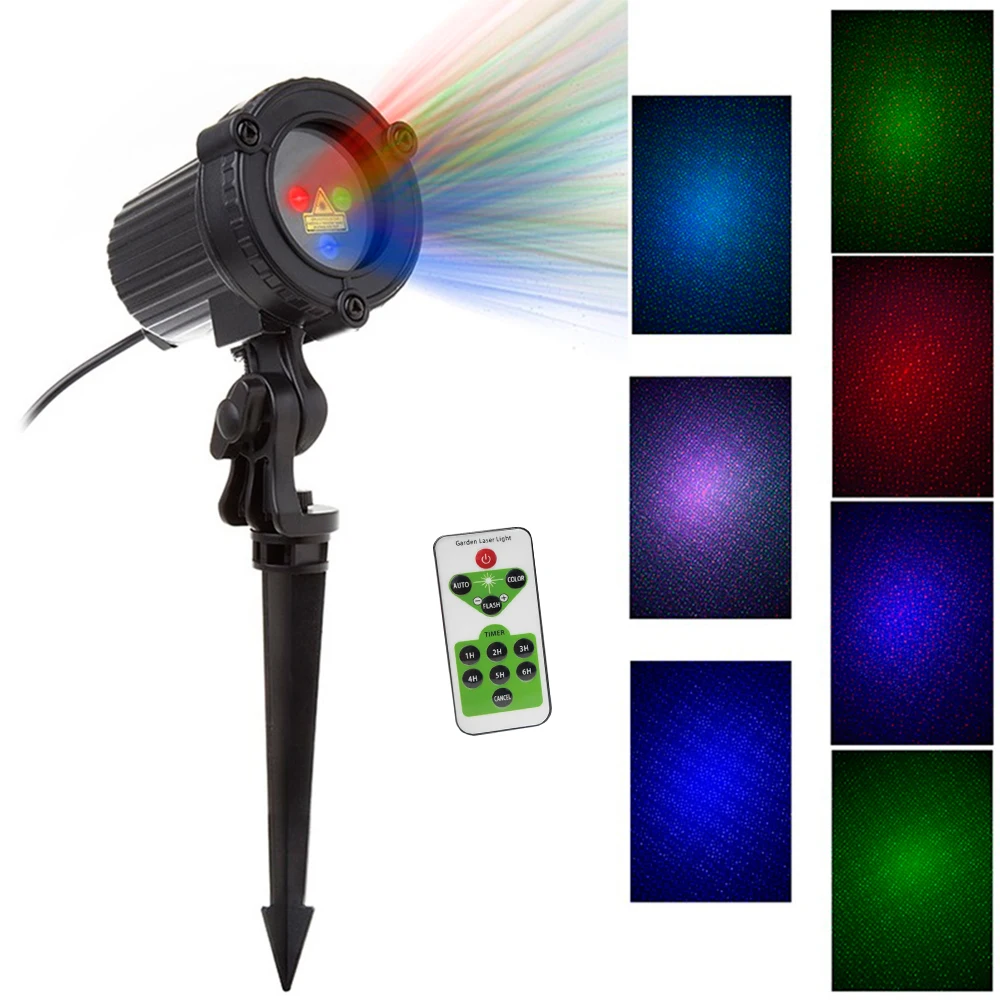 RGB лазерные рождественские огни звезды красный зеленый синий душ проектор Сад